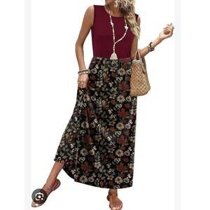 Wiholl Woman's Floral Boho Maxi Sleeveless Dress Size XXL NWT Red Black Gray